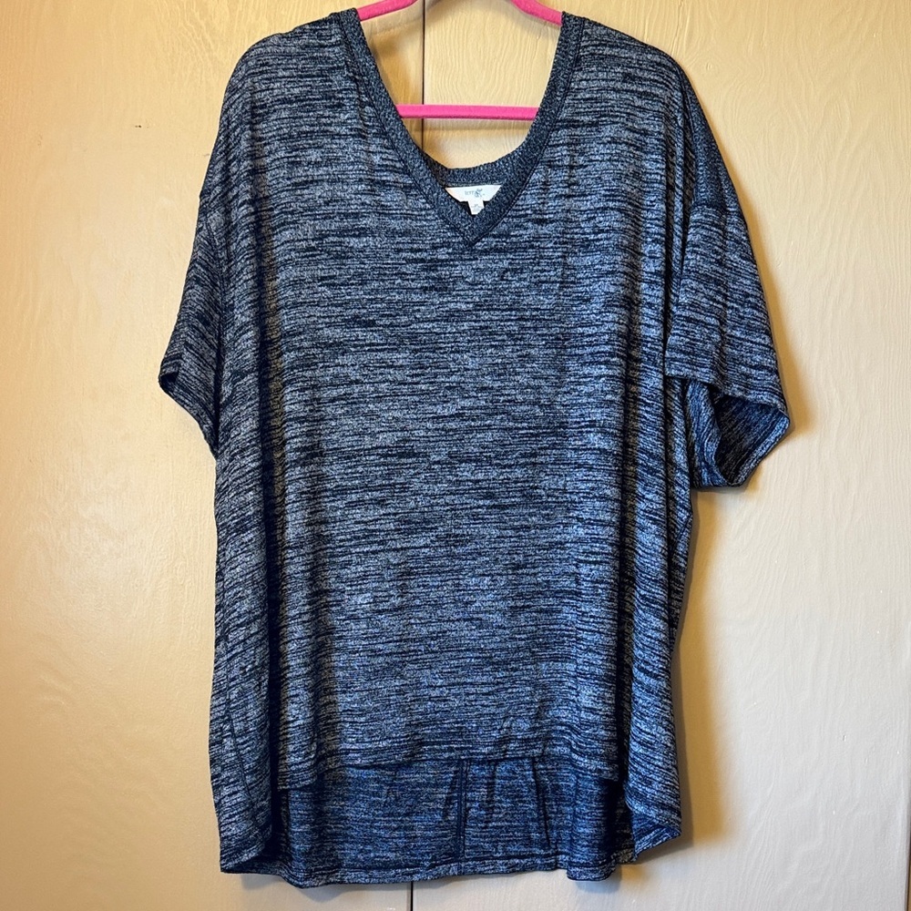 Terra & Sky 3X Stylish Heathered Black V-Neck Short Sleeve Top